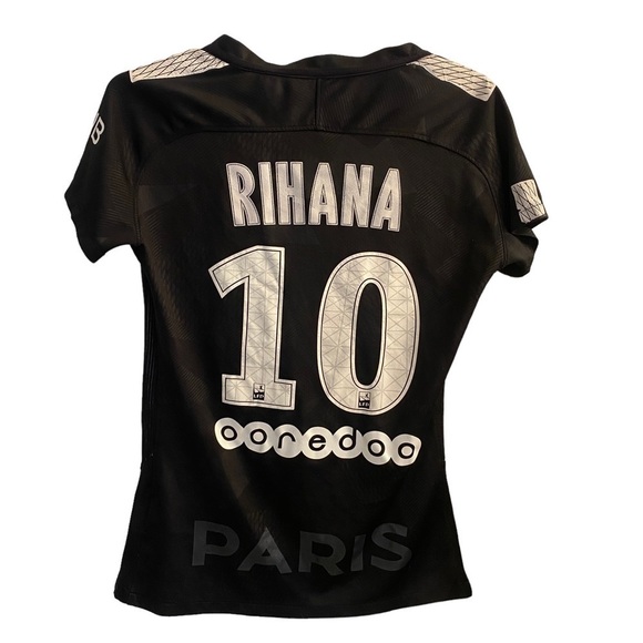 Nike Black PSG Paris-Saint-German Rihana Short Sleeve Soccer Jersey Shirt Sz M - Picture 5 of 8